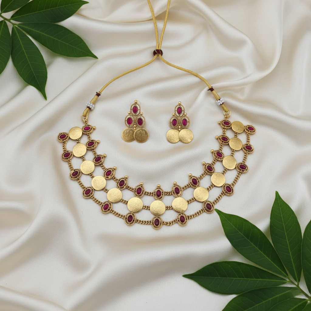 Ruby Lakshmi Coin Choker