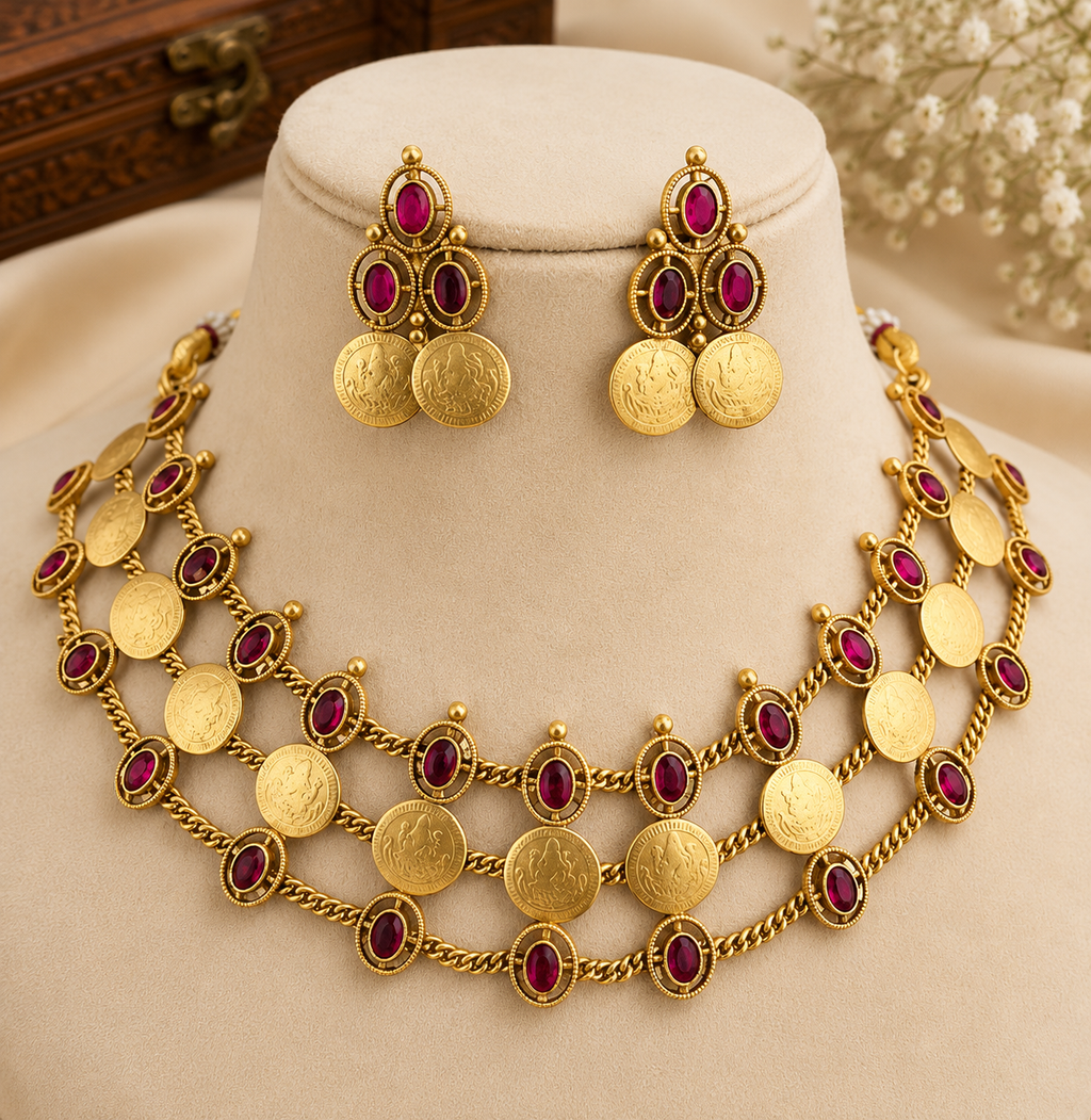 Ruby Lakshmi Coin Choker